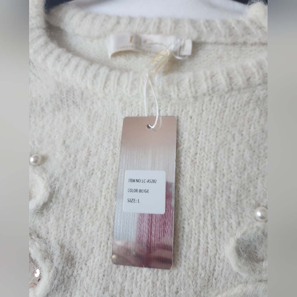 Lizelle Collection Crew Neck Long Sleeve sweater sequin and pearl soft Large - Picture 5 of 16